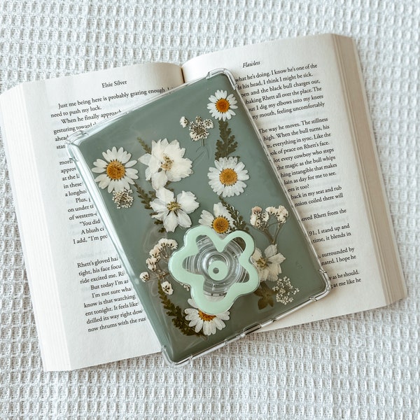 Insert floral blanc fleurs sauvages pour Kindle | Accessoires pour livres numériques Kindle | Cottagecore, esthétique printanière | Cadeau pour amoureux des livres | Cadeau pour elle