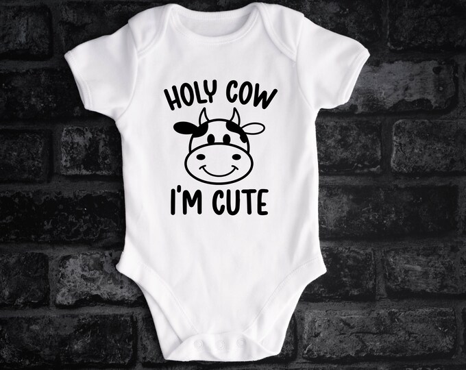 Holy Cow I'm Cute Baby Bodysuit | Unisex Romper | Birth Announcement | Pregnancy Announcement