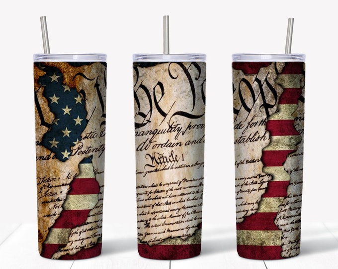 We The People U.S. Constitution 20oz Stainless Steel Tumbler | America Flag Tumbler | Conservative Cup | Republican Tumbler | Trump 2024