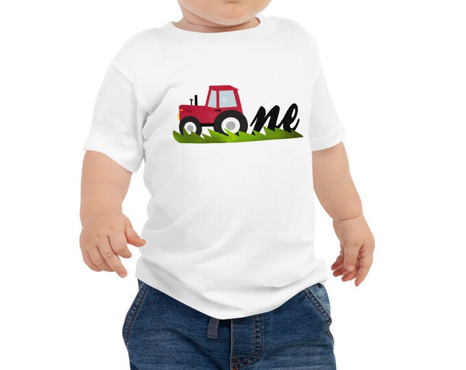 One farm theme Baby Jersey Short Sleeve Tee, first birthday tshirt, 1st bday tractor theme shirt, boys birthday shirt