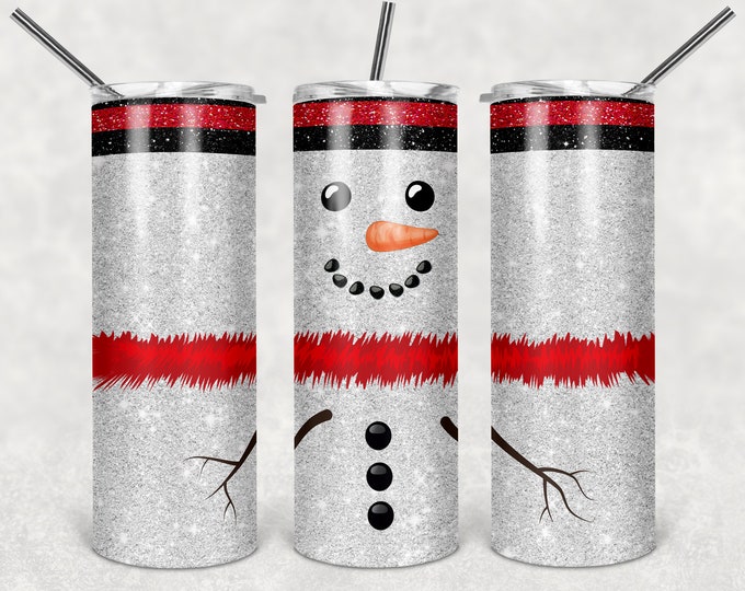 Snowman 2 faux glitter Tumbler 20 oz with straw | Christmas Gift | Holiday Tumblr | Gift for kids husband brother mom sister wife daughter