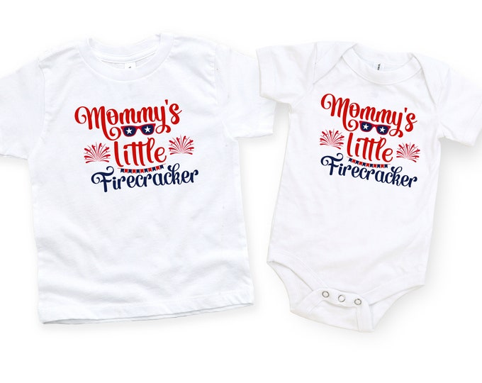 Mommy's Little Firecracker, toddler shirt or baby bodysuit, Fourth 4th of July, Independence Day, Patriotic kids baby clothes,