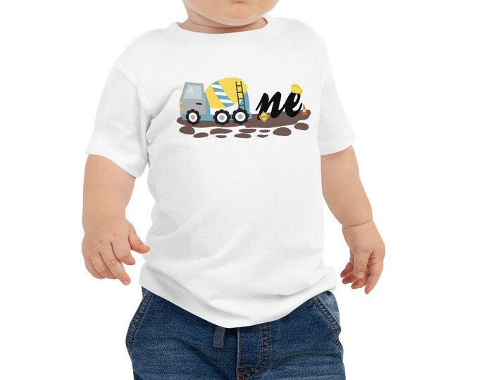 One construction theme, Baby Short Sleeve Tee, Baby's first birthday shirt, one year old birthday, Boys 1st birthday tshirt, Toddler tshirt