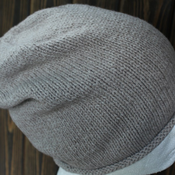 Knit Unisex Hat, Slouch Beanie Hat, Fall Hat, Rolled Brim Beanie, Warm Hat, Baggy Hat