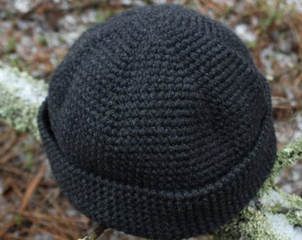 Fisherman Beanie Hat, Short Beanie, 100% Merino Wool Hat, Handmade Crocheted Hat, Watch Cap, Docker Style Hat