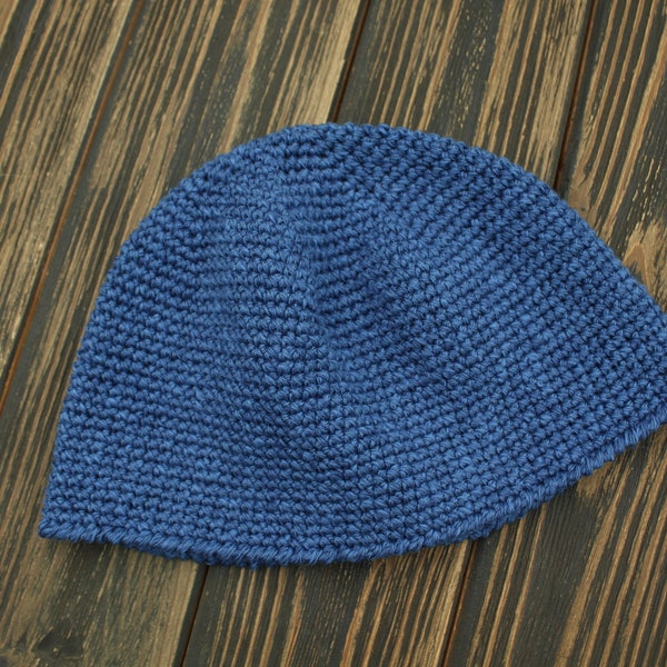 Linen with Cotton hat, Blue denim color hat, Summer crochet beanies for men, Kufi skull cap