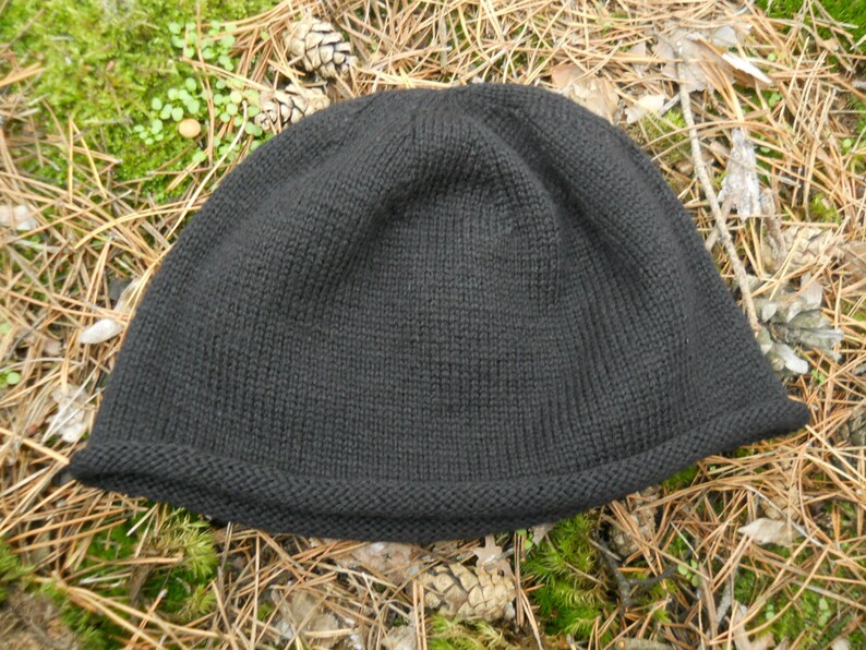 Black Hat Manmens Fashion Skull Cap Merino Wool Rolled Hat Etsy