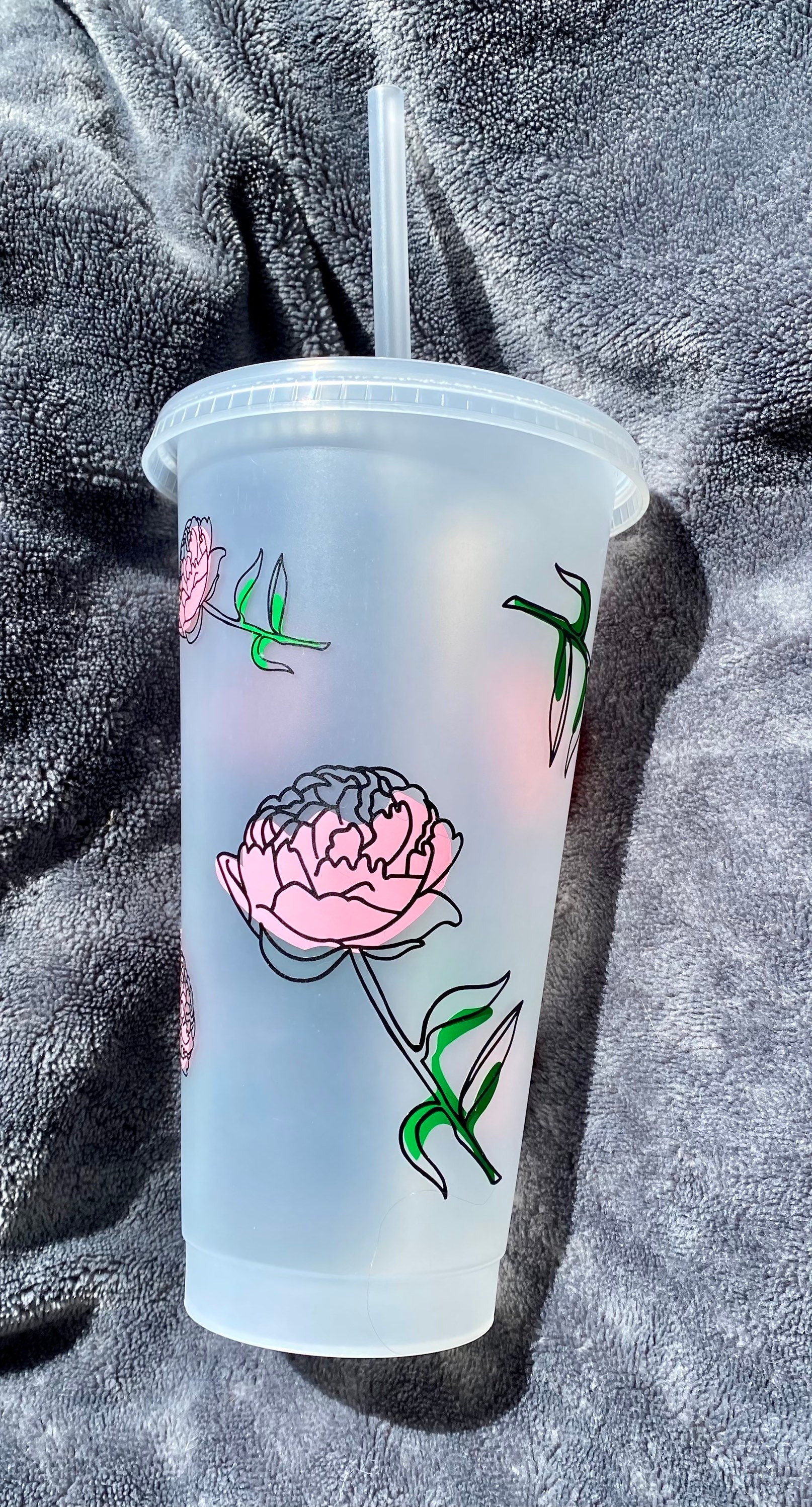 24 Ounce Peony Cold Cup W/ Straw 