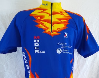 90s Color Block Sport Tshirt Men Cycling Top SPORTFUL Zip Up Rave Tshirt Large