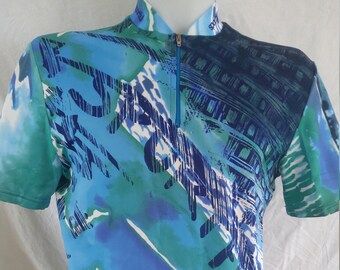 90s Color Block Sport Tshirt Men Cycling Top SPORTFUL Zip Up Rave Tshirt Large