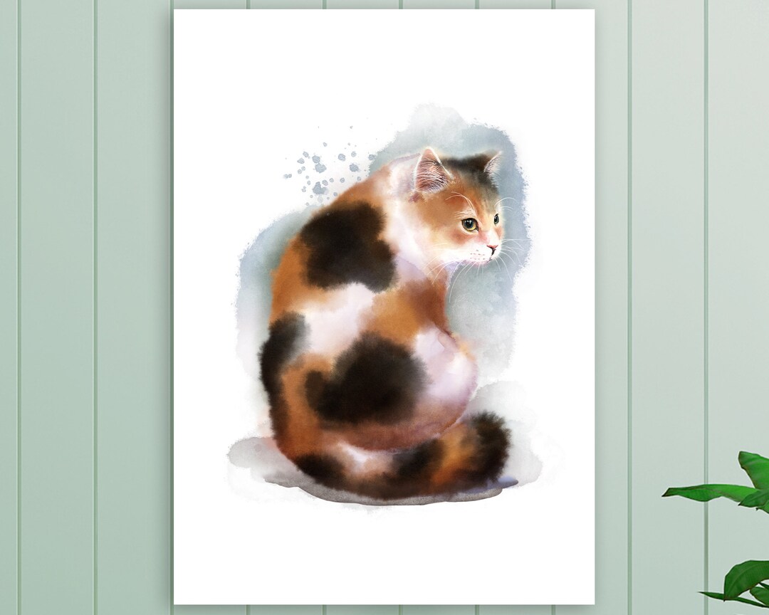 Watercolor Cat, Printable Digital Art, Adorable Fluffy Cat - Etsy