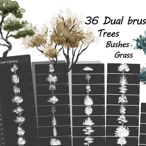 Procreate Tree Stamps Dual Brushes, Bushes, Grass, Botanical, Forest ...