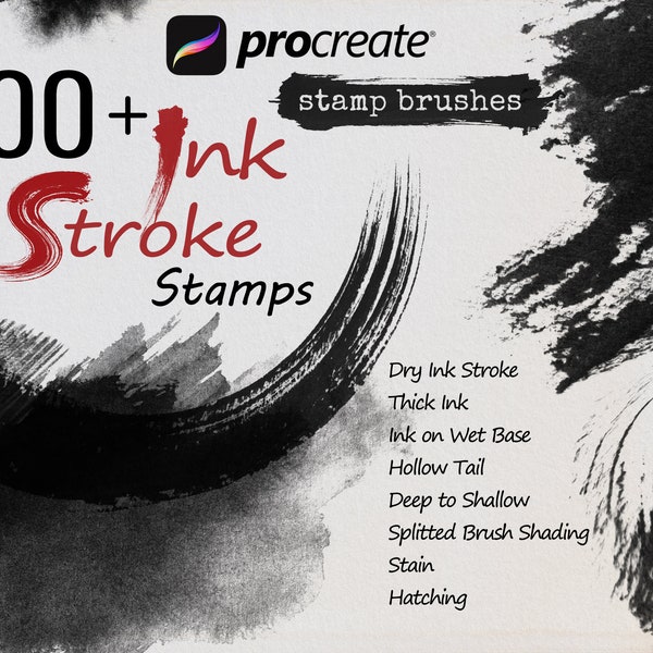 Procreate Ink Stroke, Stempelpinsel, 100+ Ink Stroke Designsammlung, Zen Pinselstrich, Stempelpinsel.