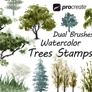 Procreate Baumstempel, Gebüsch, Gras, Botanischer, Wald, Natur, Grünstempel