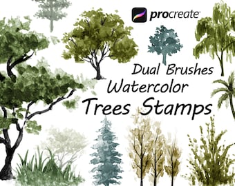 Procreate Tree Stamps dual brushes, Bushes, Grass, Botanical, Forest, Nature, Greenery stamps