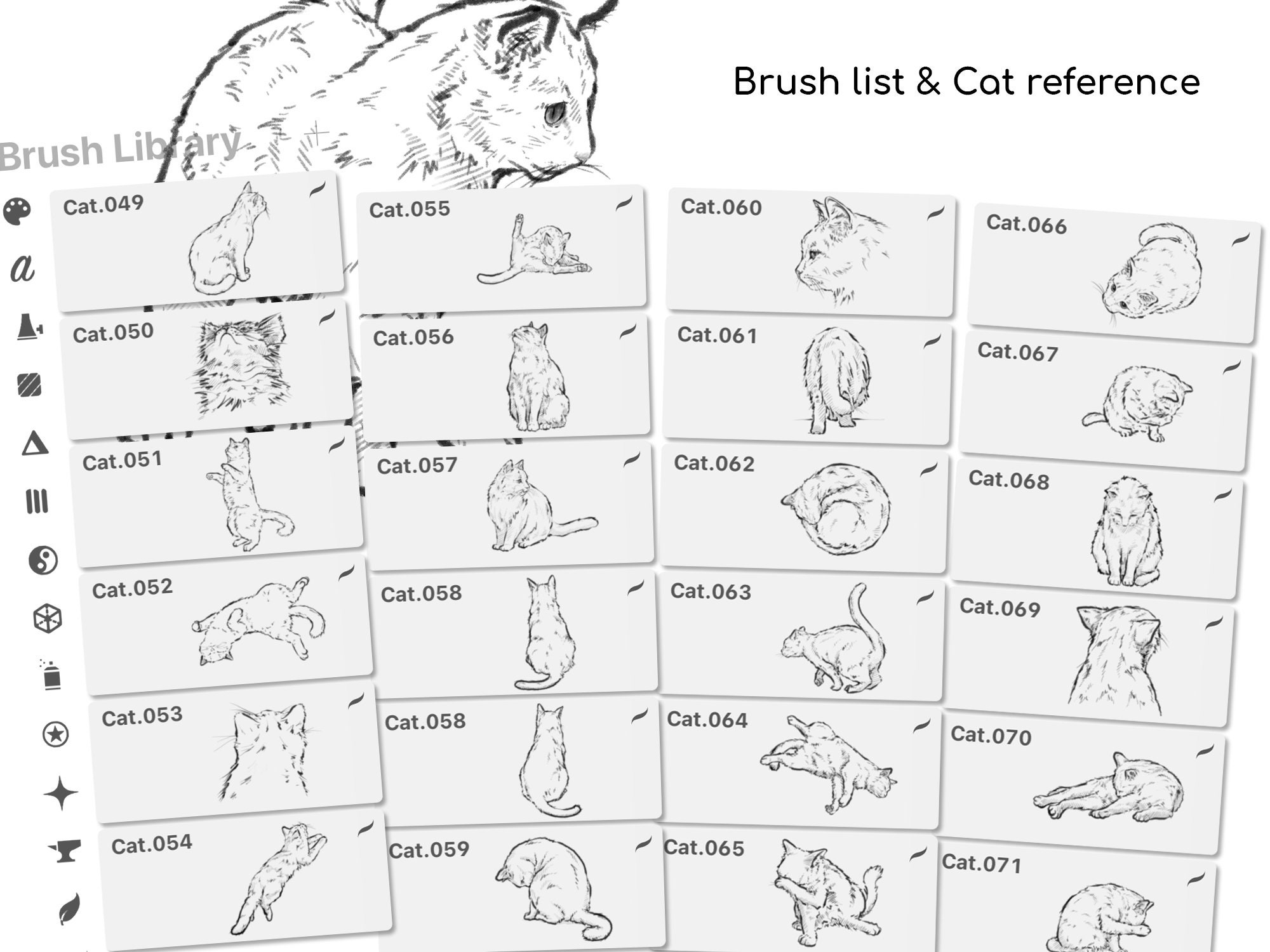 Procreate Cats Brushes, 100 Cats Sketch Collection, Cat Stamp Brushes ...