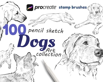Procreate Hunde Pinsel, 100 Hunde Skizze, Hundestempel Pinsel, Pose, Aktion, Porträt, Ausdruck.