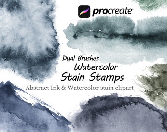 Procreate abstrakte Tusche- und Aquarellstempel, Doppelbürsten, Klecks, Tintenabstrich, Türkis wc handgezeichneter Fleck, künstlerische Pinselstempel