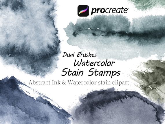 Procreate abstract ink & watercolor stain Stamps dual brushes, blotch, ink smear, Turquoise wc hand drawn stain, artistic brush paint stamps