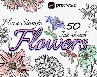 Procreate Blumenstempel, Flora Stempel, Flora Ink Skizze, Tattoo, Sticker