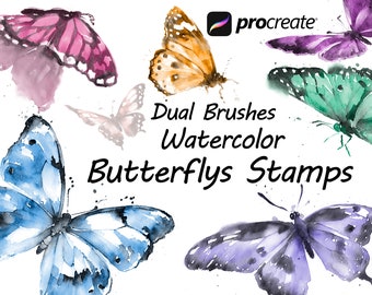 Procreate Butterfly Stamps, Doppelbürsten, Schmetterling, Aquarellflügel, Stempel