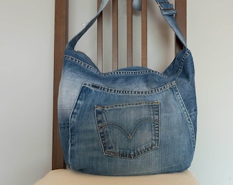 Hobo Bag Plain Denim Slouchy Sling Bag Dark Blue Jeans Bag - Etsy