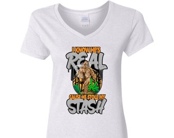 Stole My Stash Sasquatch, Bigfoot VNeck, Bigfoot Tee, Sasquatch T-Shirt, Bigfoot Clothing, Bigfoot Apparel, Squatchy Clothes