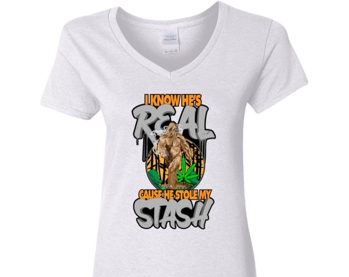 Stole My Stash Sasquatch, Bigfoot VNeck, Bigfoot Tee, Sasquatch T-Shirt, Bigfoot Clothing, Bigfoot Apparel, Squatchy Clothes