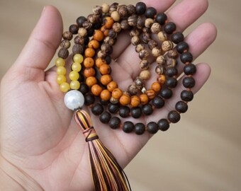 Mala-ketting met 108 kralen gemaakt van açai-zaden en citrien, Japamala-gebedskralen voor meditatie, spiritueel cadeau voor vrouwen, handgemaakt. Yoga