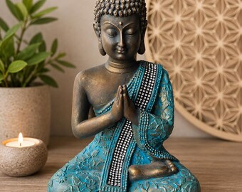 Handbemalte Buddha Figur aus Gips Unikat Zen Dekoration für Ruhe & Gelassenheit im Zuhause