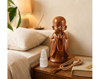 Handgefertigte Buddha Statue aus Keramikguss Mönch Figur,Zen Meditation & Yoga, Handbemalt ,Geschenkidee.