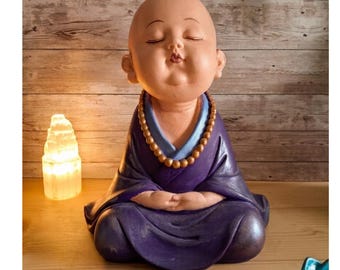 Kleine Buddha Figur Mönch, Handgefertigte Dekoration für Garten & Zuhause, Glücksbringer Geschenk.