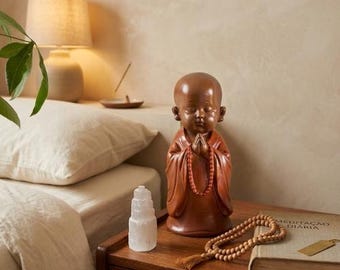 Handgefertigte Buddha Statue aus Keramikguss Mönch Figur,Zen Meditation & Yoga, Handbemalt ,Geschenkidee.