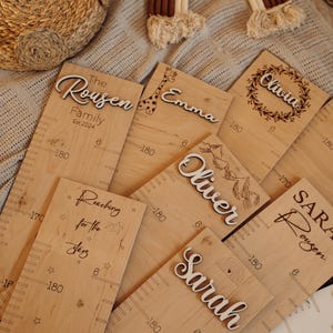 Tabla de altura de madera, decoración de pared de madera para guardería, regla de crecimiento infantil, tabla de altura personalizada, decoración rústica para guardería, tabla de altura familiar