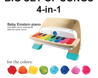 ベビーアインシュタインピアノの4曲が入ったビッグセット デジタル - 子供、モンテッソーリ、幼稚園、幼児向けギフト用の色分けされた楽譜。Hape Piano