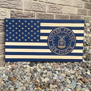 Carved Wooden Air Force Flag, Military Wall Decor