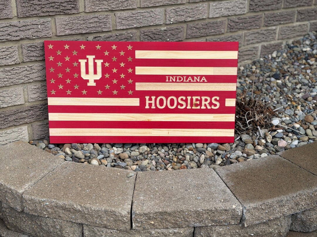 Indiana Script Flag Indiana Hoosiers Wooden Flag, CNC Laser Cut College Team Wall Decor - Etsy