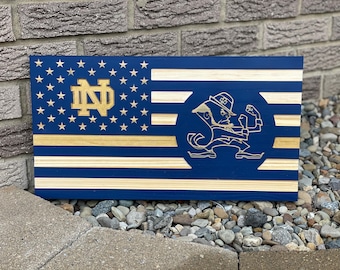 Notre Dame Fighting Irish, CNC Carved, Laser Cut Wooden Flag, College Team Wall Decor, Sizes Available 18x10 or 24x13, Gift Idea For Holiday