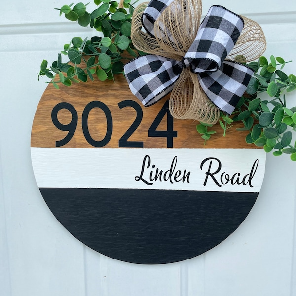 Address Round Wooden Door Hanger, Sizes, House Number Street Name, Personalized All Season Decor, Front Porch Wreath Sign, Gift Ideas For