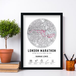 London Marathon Personalised Finishers Map Print & Frame Gift | Completing Run Celebration Present | Runner Athlete 2023 2022 2024