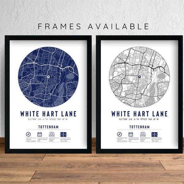 Tottenham Stadium Minimalist Map Print & Frames | Hotspur Stadium Gift White Hart Lane Football Dad Granddad Uncle Brother For Him Spurs