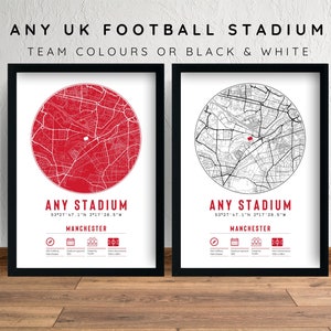 Elke voetbalstadion aangepaste kaart afdrukken en frames cadeau voor hem vader zoon opa vriend Premier League teammemorabilia Manchester kerst