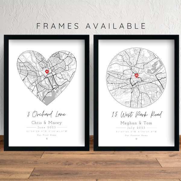 Personalised New Home Map Print & Frames Gift | Decor Housewarming Present Custom House Decor Art Moving In Custom Map Location City Town