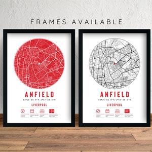 Liverpool FC Anfield Minimalist Map Prints & Frames | Football Memorabilia Decor Gift You'll Never Walk Alone F.C Dad Brother Uncle Granddad