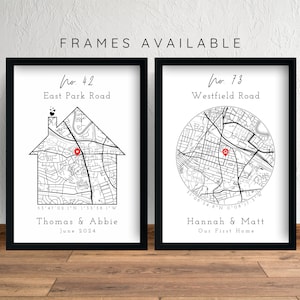 Personalised New Home Map Print & Frames House Shape | Decor OS Location Housewarming Gift Custom Moving Present Art Poster Street Address