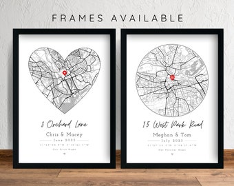 Personalisierte New Home Map Print & Rahmen Geschenk | Decor Housewarming Geschenk Custom House Decor Art Umzug Custom Map Lage Stadt Town