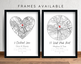 Personalised New Home Map Print & Frames Gift | Decor Housewarming Present Custom House Decor Art Moving In Custom Map Location City Town