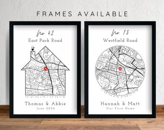 Personalised New Home Map Print & Frames House Shape | Decor OS Location Housewarming Gift Custom Moving Present Art Poster Street Address