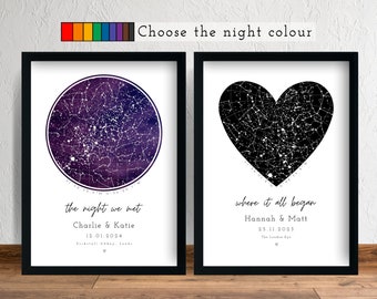 Personalised Night Sky Star Map Print & Frame Gift | Wedding Anniversary Engagement First Date Heart Married Where It Began We Met Valentine