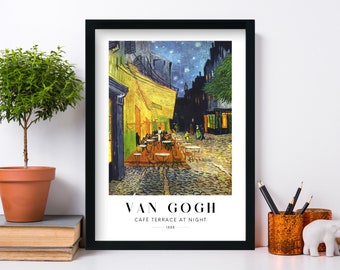Van Gogh Café Terrace At Night Premium Quality Print & Frames | Classic Painting Art Wall Home Decor Vincent Gift Poster Vintage Cafe